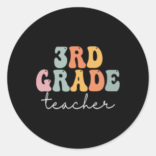 Pegatina Redonda Maestra de 3er grado Retro Groovy Vintage Primer D