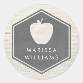 Pegatina Redonda Maestra de Apple Geométrica de Ladrillo Blanco