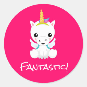 Pegatina Redonda Maestra de Escuela de Unicornios de Dibujos Animad