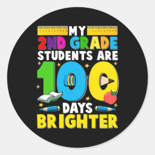 Pegatina Redonda Maestra de grado 100 días más brillante 100 días d
