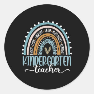 Pegatina Redonda Maestra de Jardines Infantiles Leopardo Arcoiris P