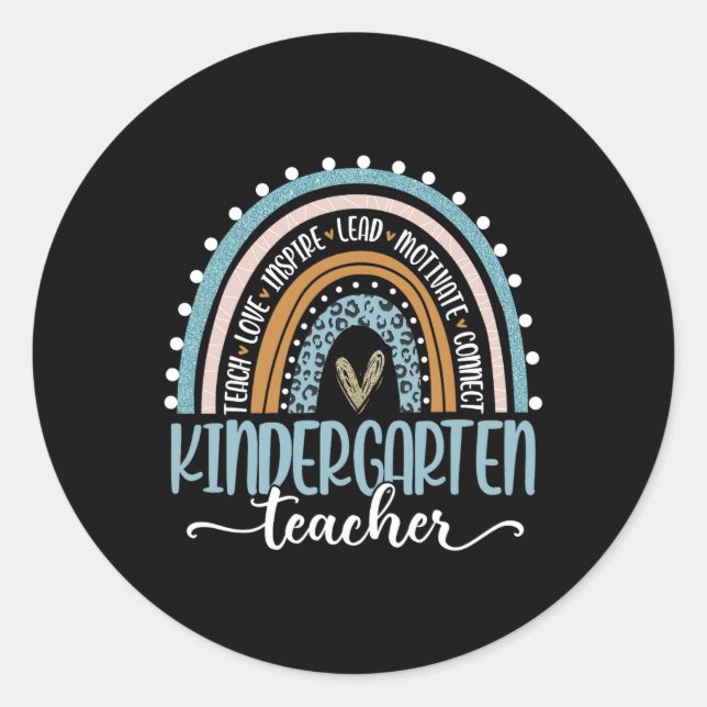 Pegatina Redonda Maestra de Jardines Infantiles Leopardo Arcoiris P (Anverso)