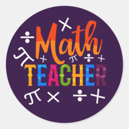 Pegatina Redonda Maestra De Matemáticas De Vuelta A La Escuela