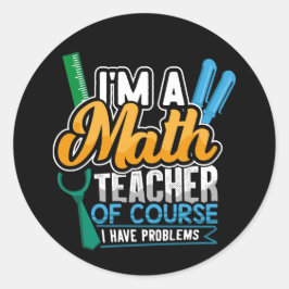 Pegatina Redonda Maestra De Matemáticas De Vuelta A La Escuela