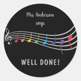 Pegatina Redonda Maestra de Música Bien Hecho Rainbow Notes Reward