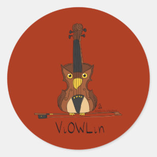 Pegatina Redonda Maestra de Música Cute de Lechuza Violín