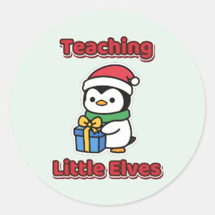 Pegatina Redonda Maestra de Navidad de los Pequeños Elfos