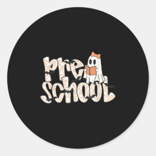 Pegatina Redonda Maestra de preescolar Halloween Fantasma Maestra l