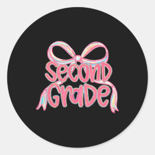 Pegatina Redonda Maestra de Segundo Grado Lindo Lazo Coqueto Rosa