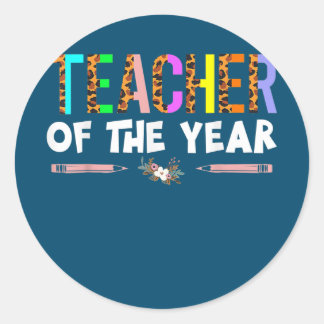 Pegatina Redonda Maestra Del Año Fiesta Gift Teacher