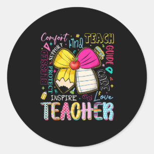 Pegatina Redonda Maestra Elegante Coqueta Lazo Enseña Ama Inspira T