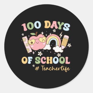 Pegatina Redonda Maestra escolar de Groovy 100 días vive la lluvia
