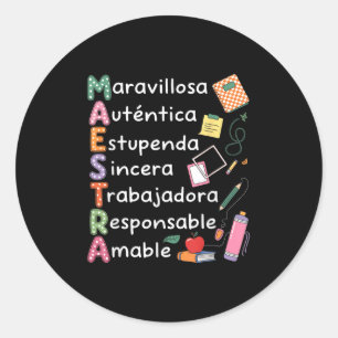 Pegatina Redonda Maestra Española Maestra Bilingüe Maestra