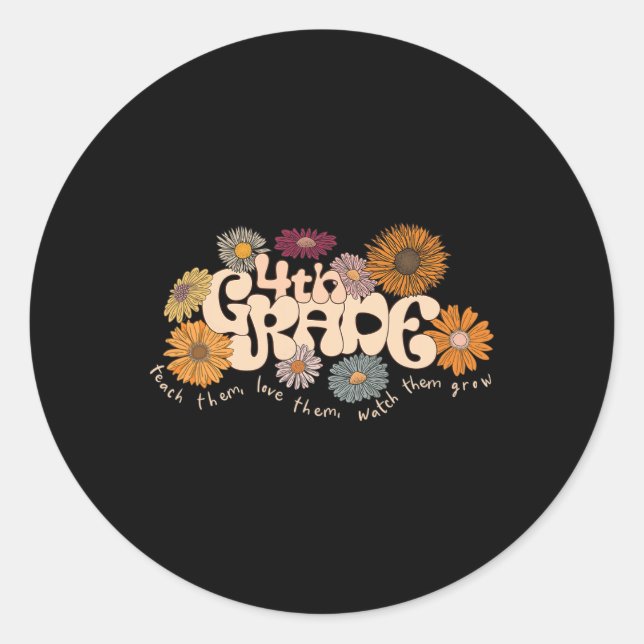 Pegatina Redonda Maestra Groovy De Cuarto Grado Enseña A Amarle (Anverso)