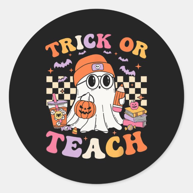 Pegatina Redonda Maestra Halloween Trick O Teach Cute Ghost Coffee (Anverso)
