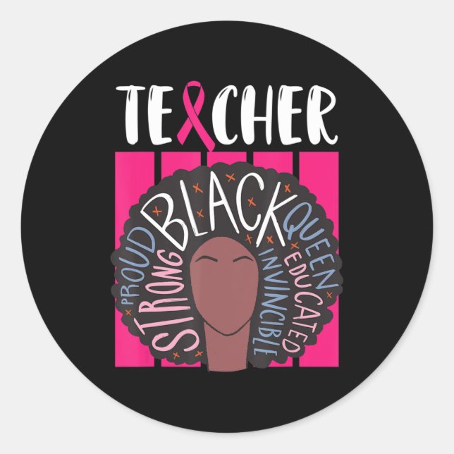 Pegatina Redonda Maestra Negra Concienciación sobre el Cáncer de Ma (Anverso)