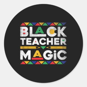 Pegatina Redonda Maestra negra mágica Melanin profesor africano neg