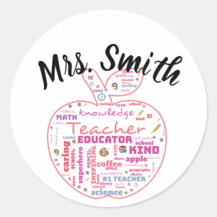 Pegatina Redonda Maestra personalizada Apple Word Art