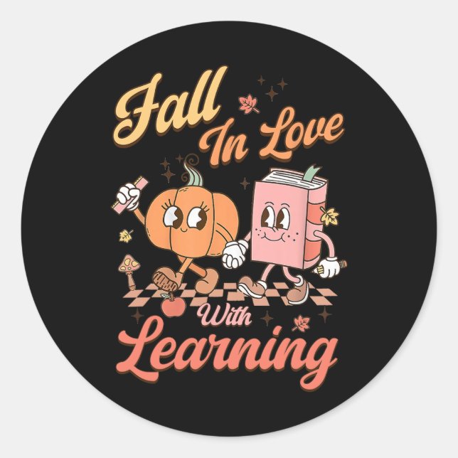 Pegatina Redonda Maestra Retro Enamorada De Aprender El Otoño (Anverso)