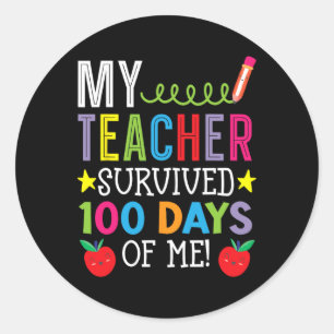 Pegatina Redonda Maestra Sobrevivió A 100 Días De Mi Estudiante.