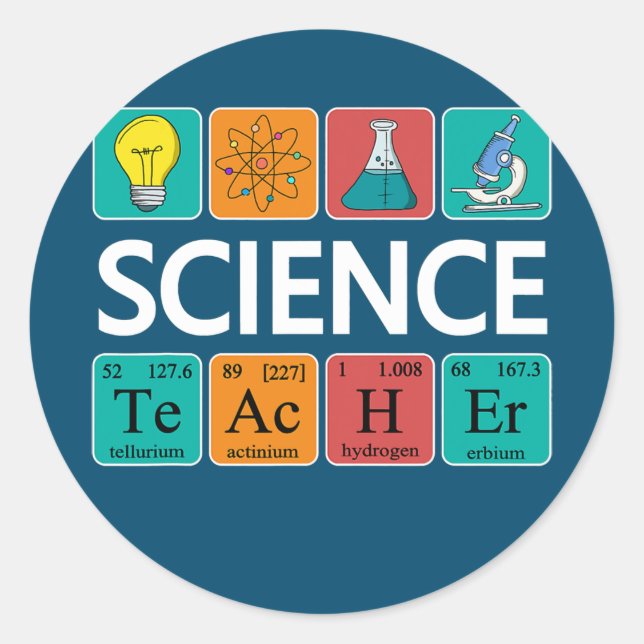 Pegatina Redonda Maestría en Ciencia Tabla Periódica Química Biolog (Anverso)