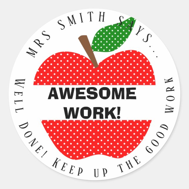 Pegatina Redonda maestro bien hecho polka rojo punto apple (Anverso)