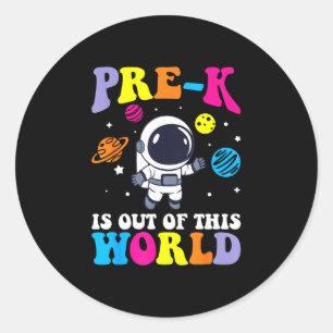 Pegatina Redonda maestro de estudiante de prek astronauta espacio d