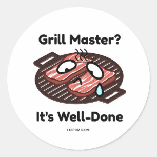 Pegatina Redonda Maestro de la Parrilla Bien Hecho Regalo Divertido