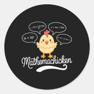 Pegatina Redonda Maestro de Matemachicken Pollo Matemático Jubilado