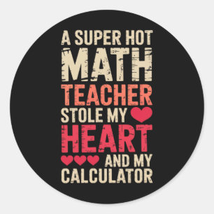 Pegatina Redonda Maestro de Matemáticas Día de San Valentín Álgebra