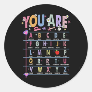 Pegatina Redonda Maestro Eres Letras Alfabeto Aprende Abcs Espalda