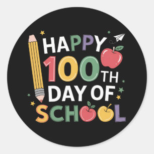 Pegatina Redonda Maestros del Día 100 de la Escuela Feliz 100 Días