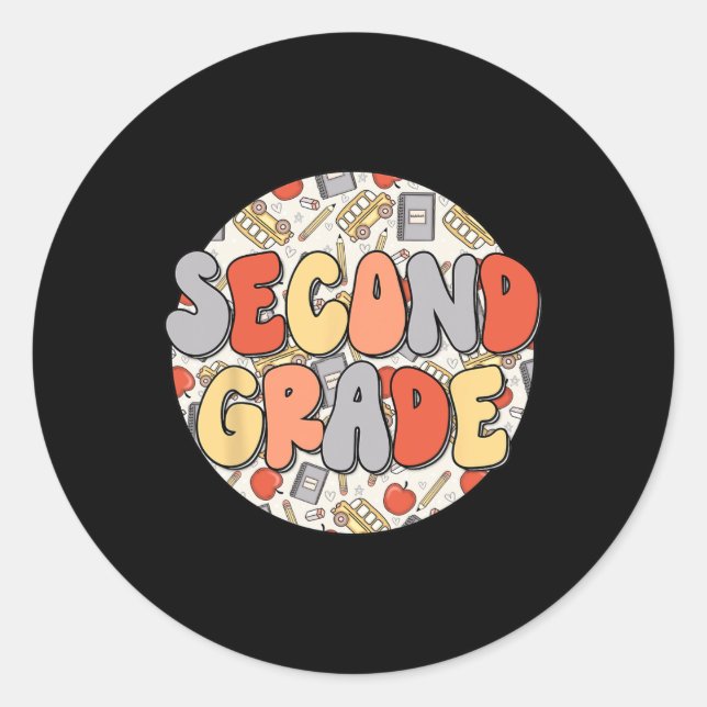 Pegatina Redonda Maestros retro Groovy de segundo grado de Vibes (Anverso)