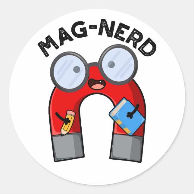 Pegatina Redonda Mag-nerd Funny Nerd Magnet Pun (Anverso)