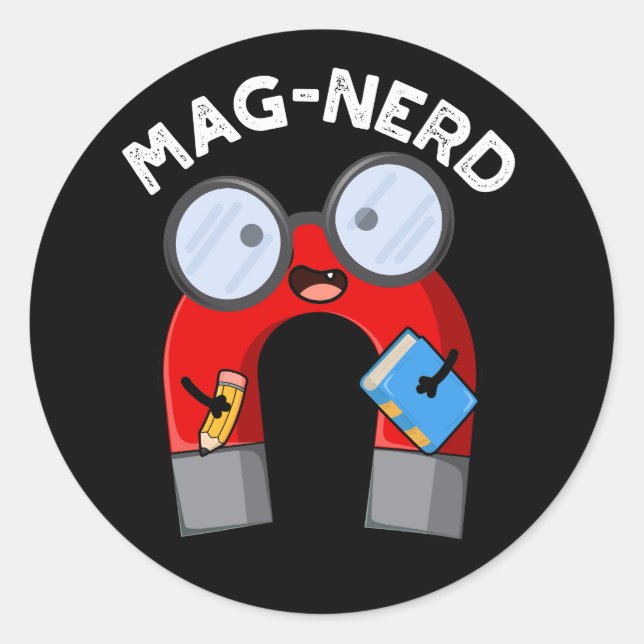 Pegatina Redonda Mag-nerd Funny Nerd Magnet Pun Dark BG (Anverso)