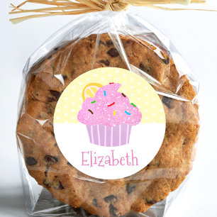 Pegatina Redonda Magdalena cupcake corazones amarillos nombre lindo