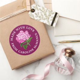 Pegatina Redonda Magenta e hidrangea rosa hechos con amor
