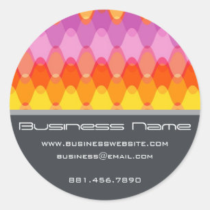 Pegatina Redonda Magenta Funky Groovy Zig Zag Waves Patrón Chevron