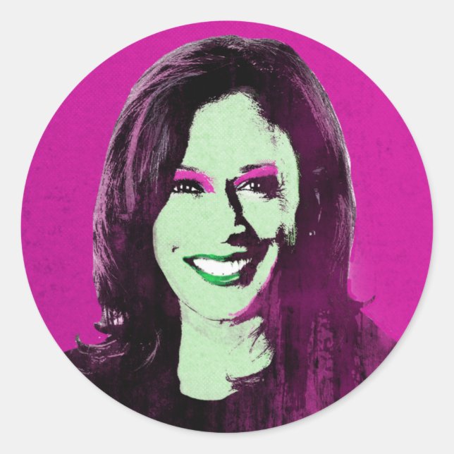 Pegatina Redonda Magenta Kamala Harris Pop Art (Anverso)
