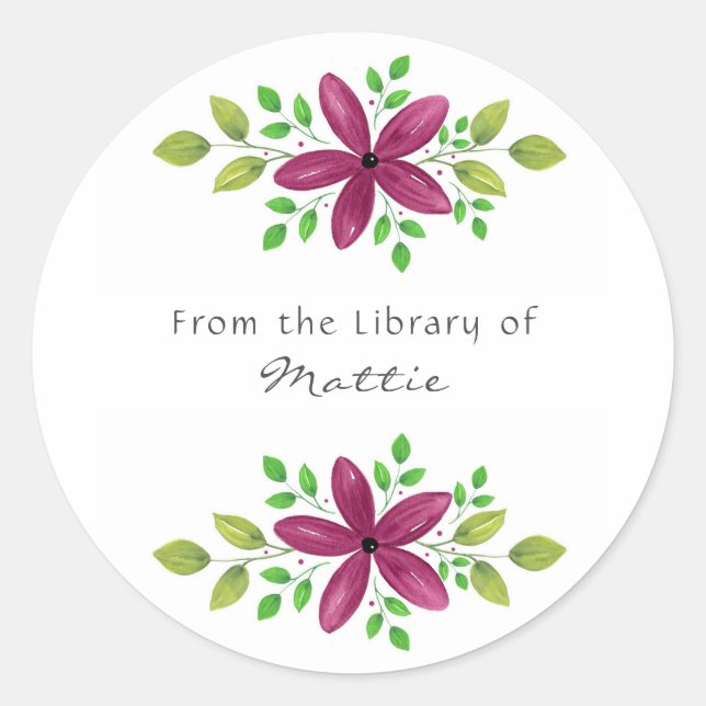 Pegatina Redonda Magenta Morado Acuarela Floral Swag (Anverso)