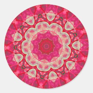 Pegatina Redonda Magenta roja y caleidoscopio gris