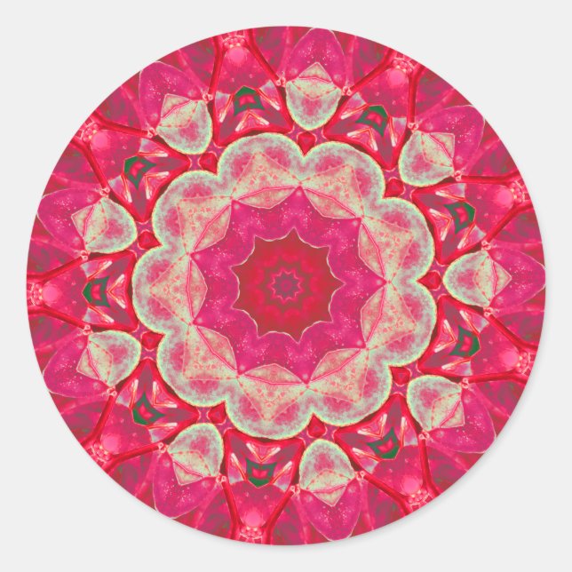 Pegatina Redonda Magenta roja y caleidoscopio gris (Anverso)