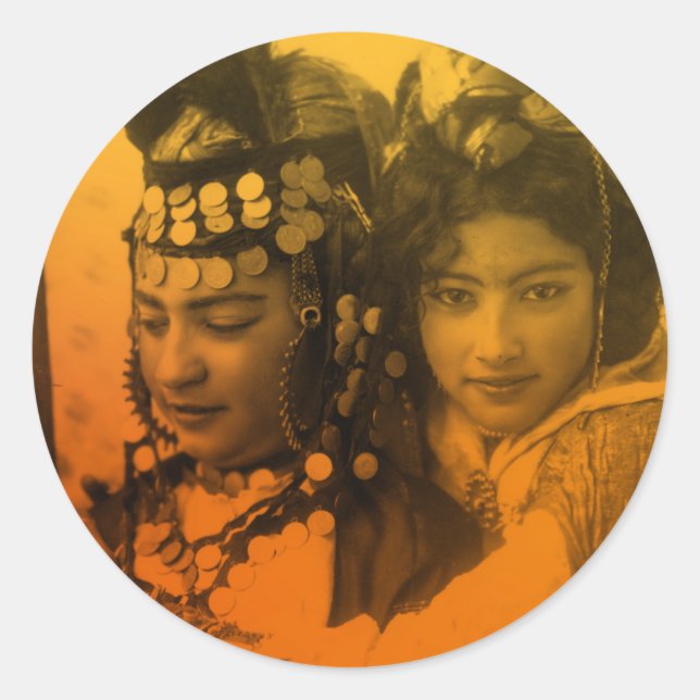 Pegatina Redonda Maghreb dorado mujer Chica bereber nail (Anverso)