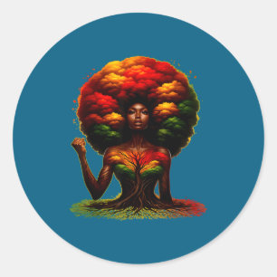 Pegatina Redonda magia de chica negra afro melanina reina africana