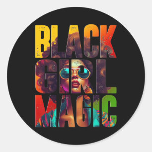 Pegatina Redonda Magia de Chica Negra Afro Reina Afroamericana Negr