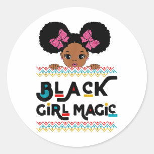 Pegatina Redonda Magia de Chica Negra Afroamericana Melanina Niños 