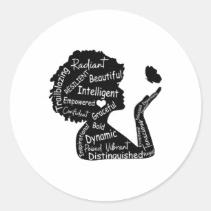 Pegatina Redonda Magia de Chica Negra-Ropa del Mes de la Historia N