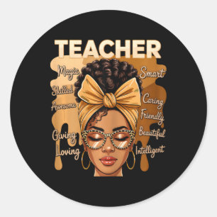 Pegatina Redonda Magia de Profesora Negra Mes de la Historia Negra 