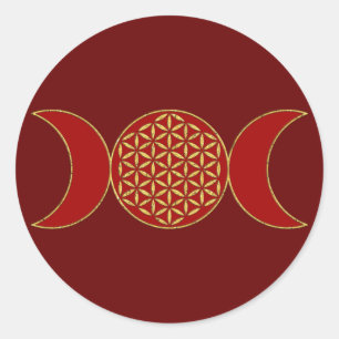 Pegatina Redonda Magia Triple Luna - Flor De Espíritu De Vida 1 Hoo