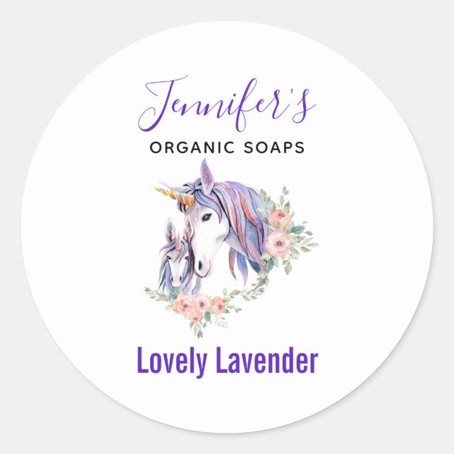 Pegatina Redonda Magia unicornio, madre y bebé, canela de jabón acu (Anverso)